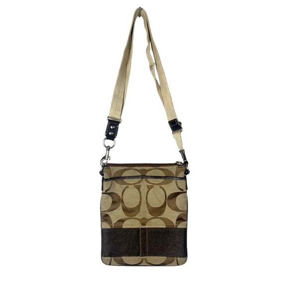 Coach Beige & Brown Signature Canvas Logo Crossbody Bag - Picture 1 of 7